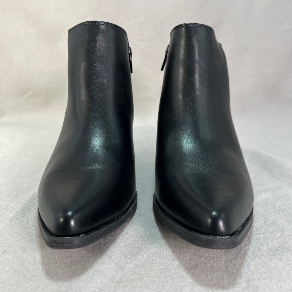 Black Pointed Toe Block Heel Ankle Booties Edgy Street Style Night Out 7.5 - Picture 2 of 16